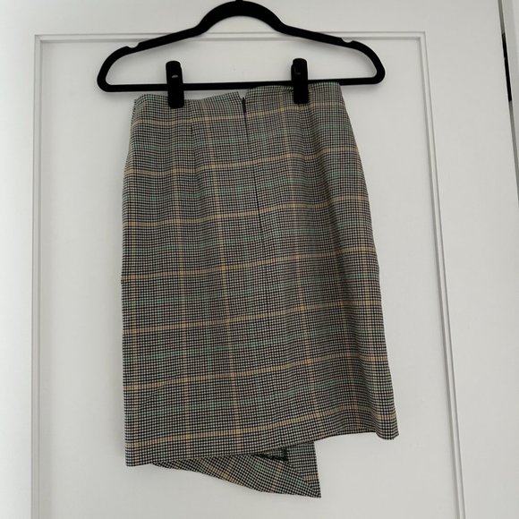 BA&SH Grena Mini Skirt Houndstooth Plaid Multicolor Wrap Style High Low Front - Picture 10 of 11